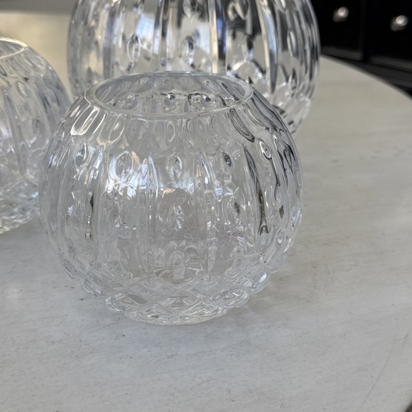 Vintage Heavy 24% Leaded Crystal Rose Vase/ Tea Candle Holder - Set Of 3 - Picture 2 of 10